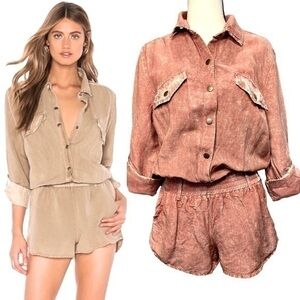 Revolve Young Fabulous & Broke Pink Utility Romper